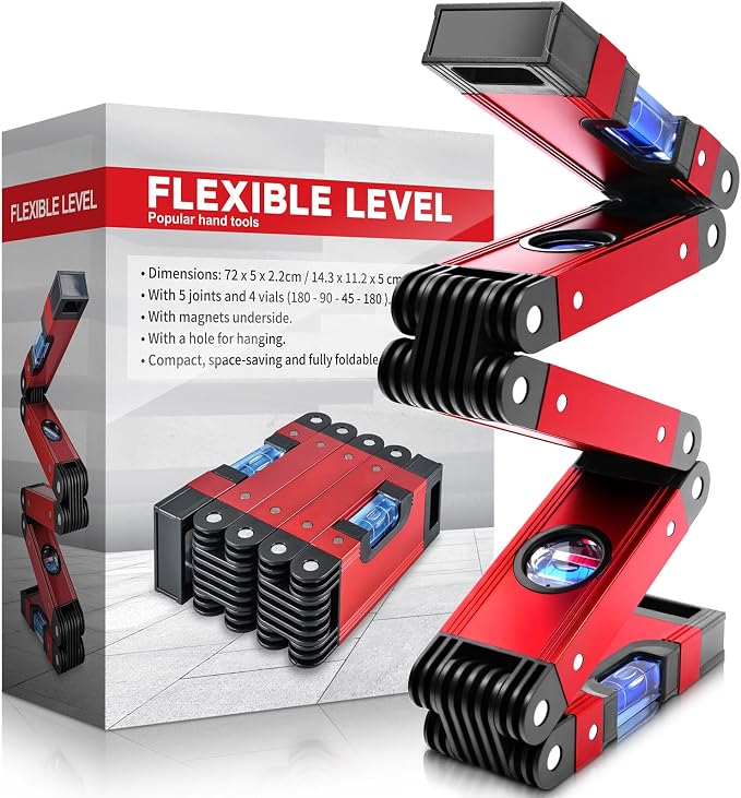 28 Inch Folding Level, Multi-Angle Precision Leveler with Magnetic Base, Foldable Aluminum Alloy Tool for Woodworking & Construction