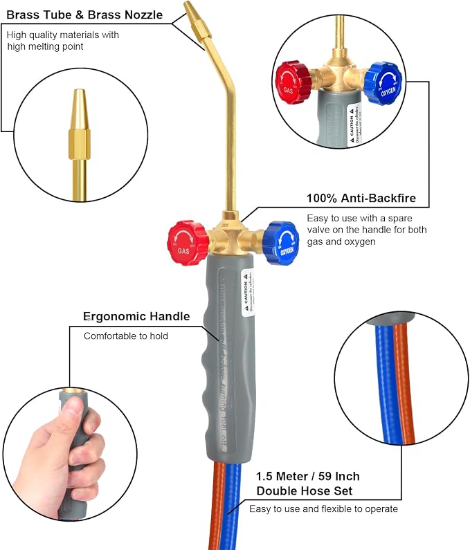 Brazing Torch Kit for MAPP Gas & Propane, Brass & Stainless Steel Cutting Torch Kit with Metal Case, Welding Torch Set for Soldering, Jewelry, HVAC, Glass Blowing