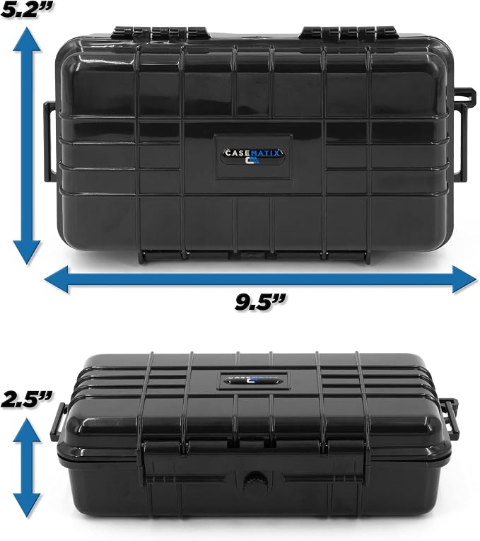CASEMATIX 9.5" Waterproof Small Hard Case with Customizable Foam for Portable Electronics, Tools and Accessories - Hard Shell Small Plastic Case with Pre-Diced Travel Case Foam Interior