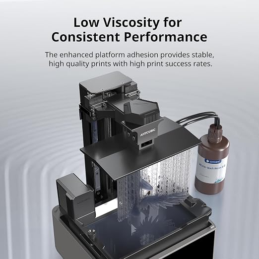 ANYCUBIC Water Washable 3D Printer Resin 2.0, 405nm High Precision 3D Resin, Low Shrinkage Photopolymer Resin for 4K/8K/12K Capable LCD DLP Resin 3D Printer (Smoky Black, 1000g)