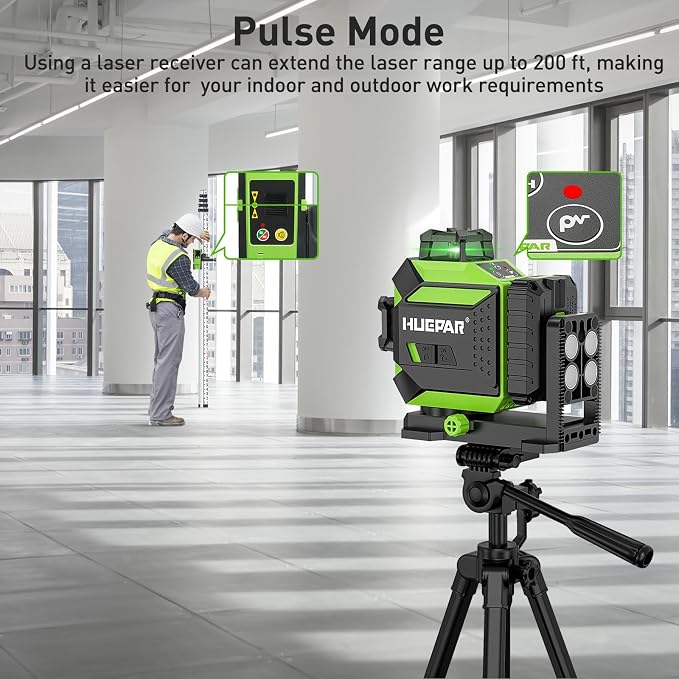 Huepar 3 x 360 Laser Level Self-leveling 3D Green Beam Cross Line 12 Lines Tiling Floor Laser Tool -360 Horizontal/Vertical Laser Lines -rechargeable & Integrated Magnetic Bracket 703CG