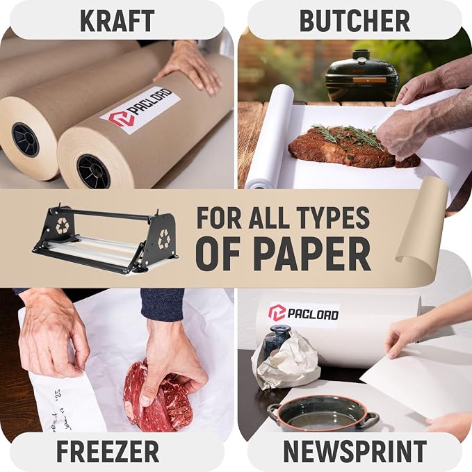 24" Paper Dispenser with Cutter + 30 lb Natural Brown Kraft Paper Roll | Heavy-Duty Steel Holder and 24" x 1200 ft USA-Made Kraft Paper for Packaging, Void Fill, Shipping & Moving