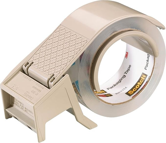 3M Scotch H122 Industrial Packing Tape Dispenser with Built-In Brake for 2" Tape – Lightweight and Compact for Commercial Packaging, Shipping, Moving, Carton and Box Sealing, Gray