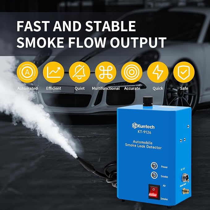 Kuntech Automotive Smoke Machine Built-in Air Pump, 12V DC Smoke Leak Detector for Pipe System, Fuel Leakage, Leakage Diagnostic Tester for All Cars, Blue