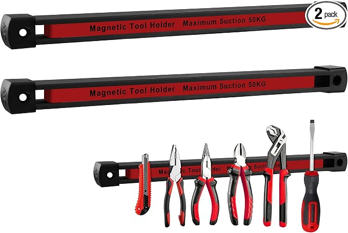 Double Sided Magnetic Tool Holder, 12 Inch Heavy Duty Ultra Strong Magnetic Tool Bar, Wall Mount Magnetic Tool Strip for Garage, Workshop, Jobsite, Kitchen, Tool Organizer Storage (2 Pack)