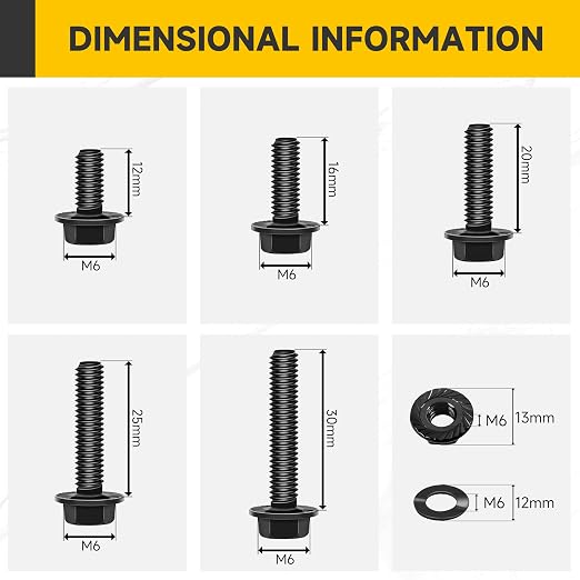 224Pcs M6 Bolt M6 x 12/16/20/25/30mm, Flanged Hex Head Nuts and Bolts, Metric Assorted Bolts Nuts and Washers Kit, 10.9 Carbon Steel M6 Screws, Black Oxided M6x1.0 Bolt Kit by Mywish