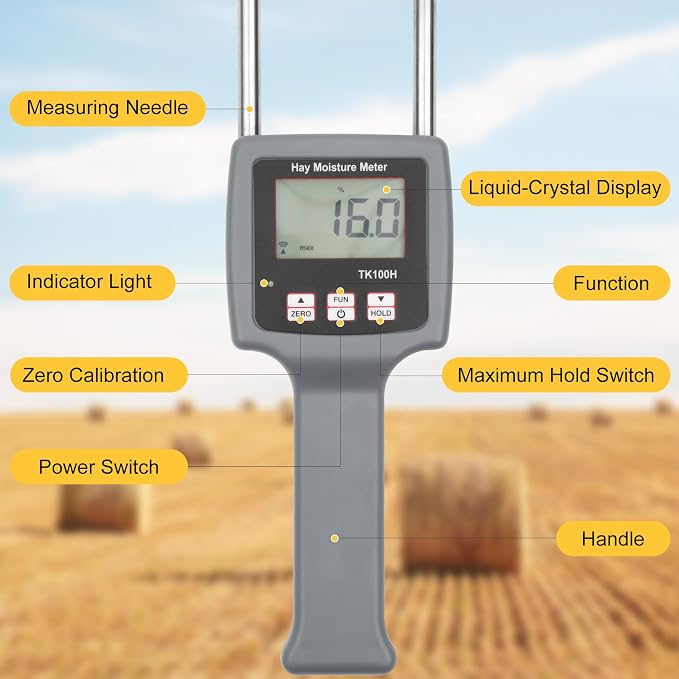 TK100H Portable Hay Moisture Tester Probe, Precise Hay Moisture Meter, Hay Bale Moisture Tester, Hay Moisture Probe for Ensuring Optimal Hay Quality, Preventing Spoilage