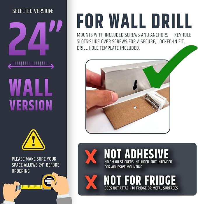 24 Inch Heavy-Duty Magnetic Knife Holder for Wall (Large Size) - Premium Stainless Steel Magnetic Knife Strip - Professional Space-Saving Knife Bar With Powerful Magnetic Pull Force (Upgraded Version)