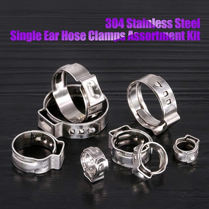 Swpeet 120Pcs 304 Stainless Steel Single Ear Hose Clamps with 9 inch Single Ear Clamp Pliers