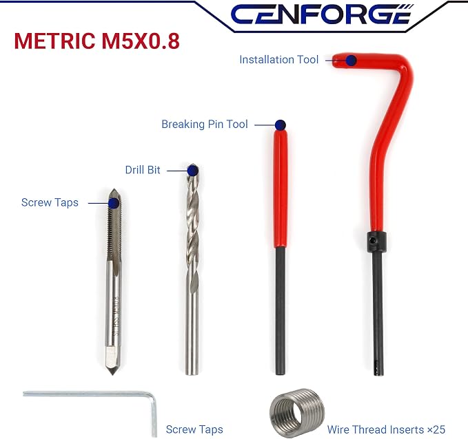 M5x0.8 Helicoil Thread Repair Kit, Metric HSS Drill Helicoil Repair Kit for Rethreading Internal Threads with Carry Case, 30PCS
