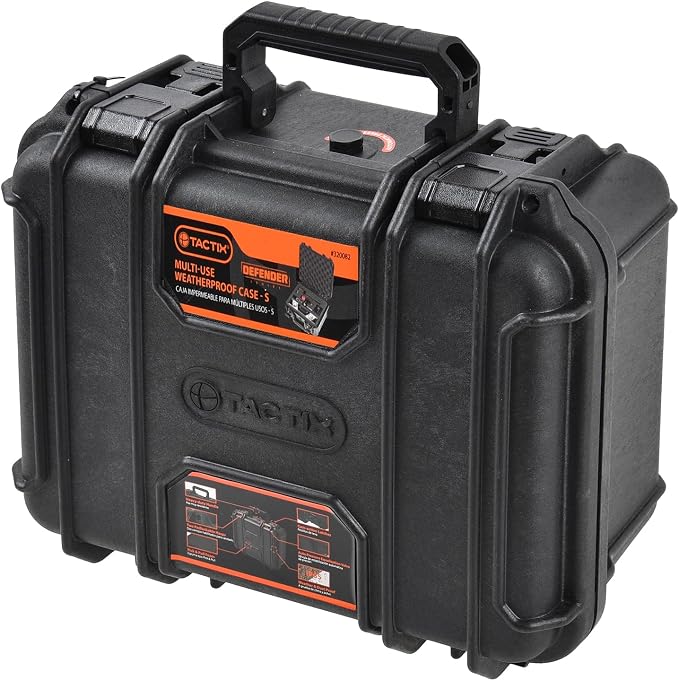 Tactix Hard Case S Waterproof Camera Protective Case IP65 Heavy-Duty with Custom Foam Insert, Fit Use of Drones, Camera, Equipments, Tools, 9.25"x7.48"x4.4" Black