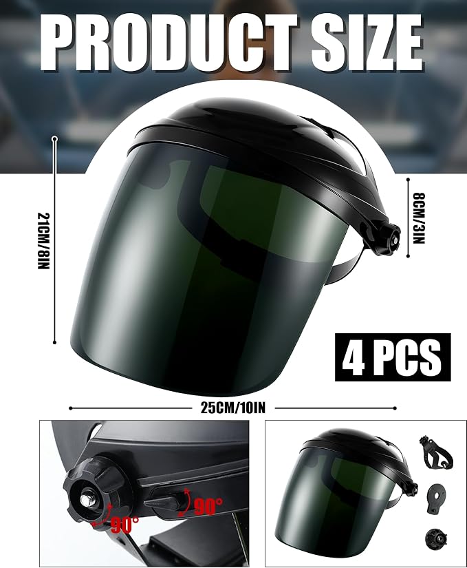 Tellegloww 4 Pack Welding Helmet Mask, Safety Face Shield for Grinding and Cutting, Full Impact Resistant Face Shield Mask for Argon Arc and Gas Shielded Welding
