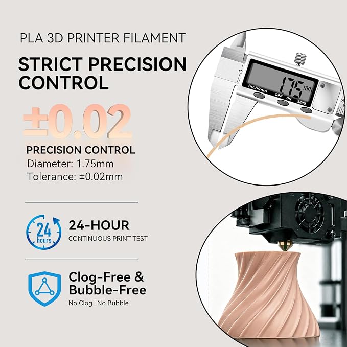 Kingroon PLA 3D Printer Filament, Dimensional Accuracy +/- 0.02 mm, 1 kg Spool(2.2lbs), 1.75 mm, Light apricot