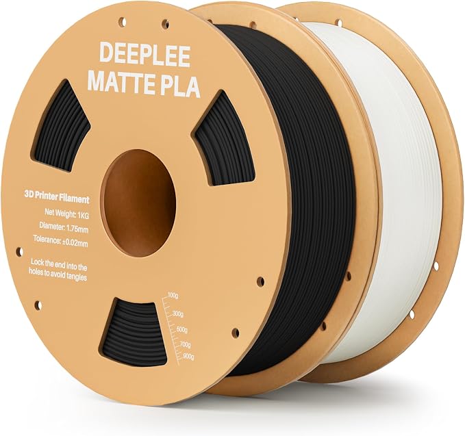 Matte PLA Filament 1.75mm, 3D Printer Filament Dimensional Accuracy +/- 0.02mm, No Clogging, Higher Toughness, Cardboard Spool 3D Filament, 2 Pack Black & White