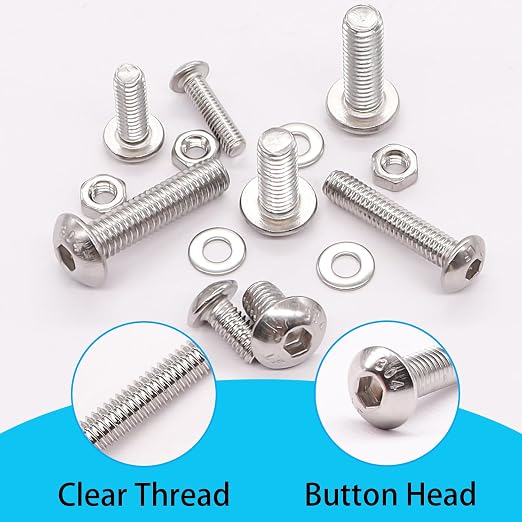 500PCS M3 M4 M5 Metric Screw Assortment Kit, 8-20mm Button Head Socket Cap Screws Bolts Nuts Washers Assortment Kit, 304 Stainless Steel Metric Bolts with 3 Hex Wrench