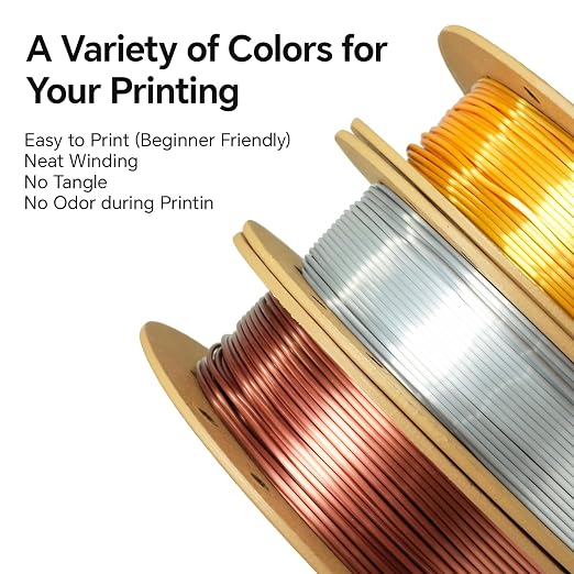 Geeetech Bundle Silk PLA Filament 1.75mm for 3D Printer, Metal-Like Shiny 3D Filament, 3 Spools Pack, 0.5kg/Spool, Dimensional Accuracy +/- 0.02 mm, Metallic Silver+Copper+Gold