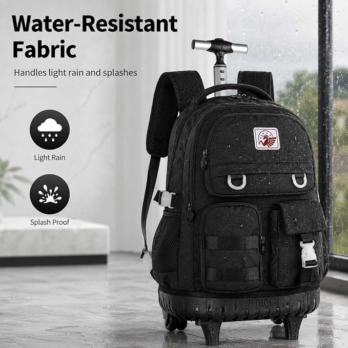 CCJPX Rolling Backpack for Girls Women, 21 inch Roller Wheels School Bookbag, Wheeled Suitcase Backpacks with Lunch Bag for Teen - Black