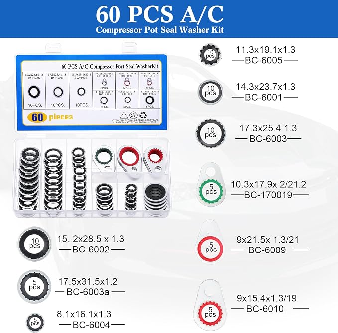 Car A/c Repair Kit , 270 Pcs O-ring Kit, 60 Pcs Compressor Gasket Seals, 77 Piece Dust Cap 39 Piece Valve Core R12 R134a Kits O Ring Cap Compressor Port Seal Remover for A/c Refrigeration System