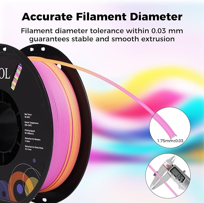 Sovol 3D Printer Matte Multicolored Fast Change Gradient Rainbow PLA 1kg (2.2 lbs) Spool 3D Printing Materials, Dimensional Accuracy +/- 0.03 mm, 1.75 mm, Matte Starlight