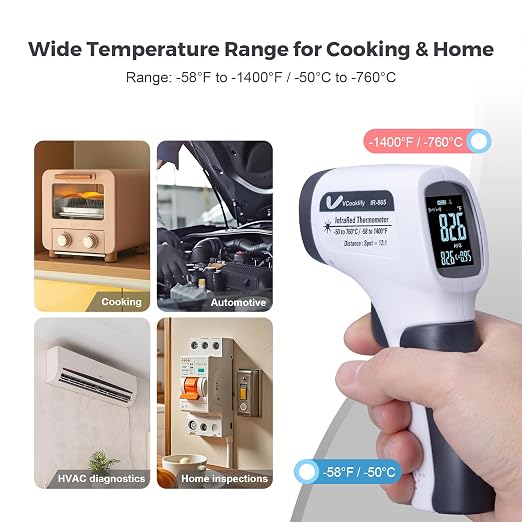 Temperature Gun for Meat,Automotive Infrared Thermometer Gun with Ring Laser DS12:1,Digital Thermal Gun with Adjustable Emissivity&High/Low Alarm,-58~1400℉IR Temp Gun for Engine,Brakes&HVAC