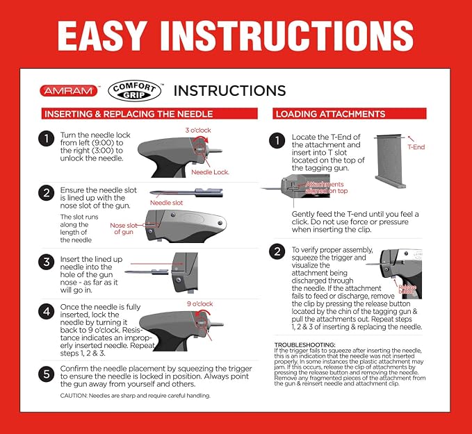 Comfort Grip Price Tagging Gun, Includes Standard Retail Price Tag Attacher Gun for Clothing, 2500 Asstd 1in, 2in, 3in Barbs Attachments, 5 Needles