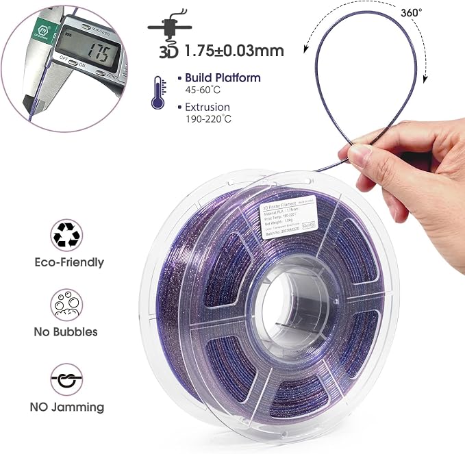 iSANMATE 3D Printer Filament Clear PLA, Multicolor Transparent Transition Glitter Filament, Gradient Purple Blue Multicolor PLA Filament, 3D Printing Filament 1KG/2.2lb, Blue Violet Galactic