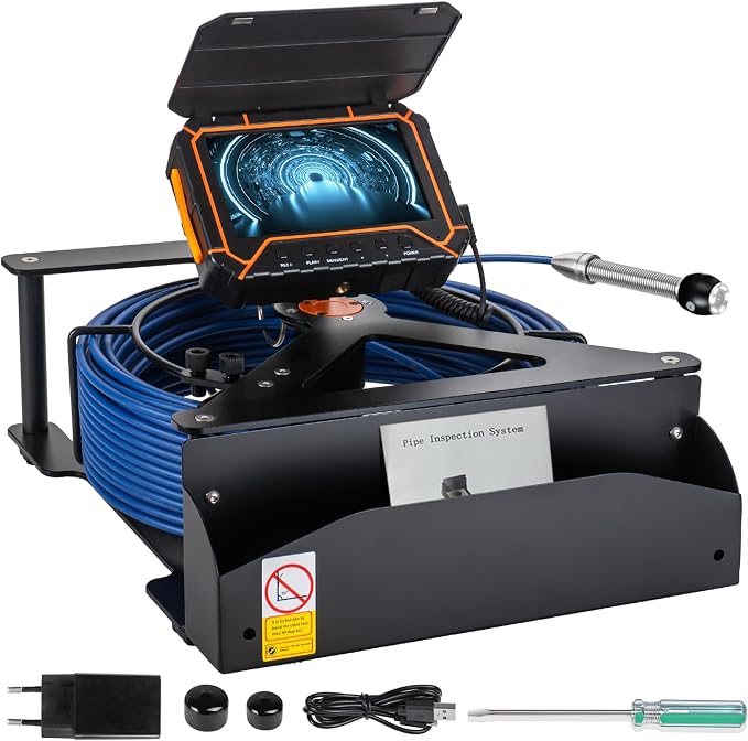 Sewer Camera 100ft,SPRIDRAIN Drain Pipe Camera HD 5in Screen with 32GB DVR,Waterproof IP68 Works Underwater Up to 10Meters Sewer Inspection borescopes for Plumber(Fits Pipes>0.7" Diameter,100ft/30M)