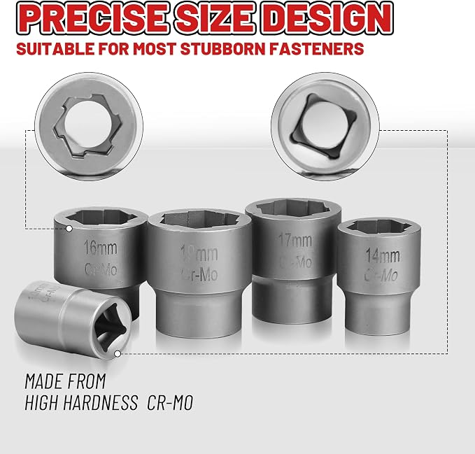 20-Pcs Bolt &Nuts Extractor Set, 3/8'' Drive Easy Out Bolt Extractor Set, Rounded Bolt Remover Heavy Duty, Broken Bolt Extractor Kit for Damaged, Frozen Bolts, Lug Nut, Nuts, Screws