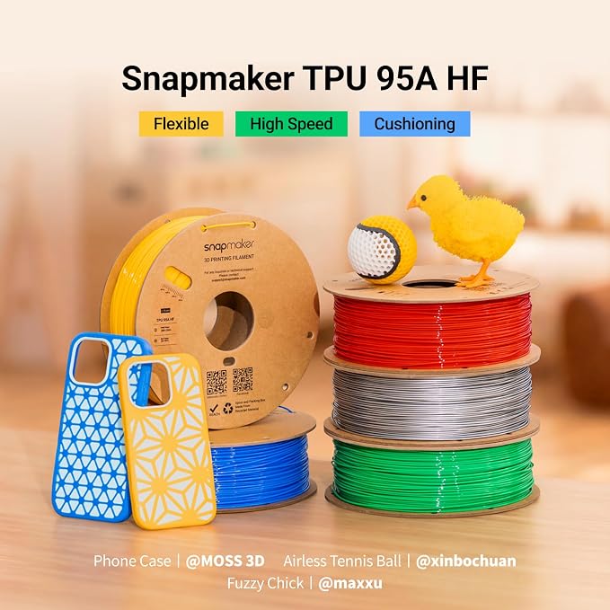 Snapmaker TPU Filament 1.75mm,TPU 95A HF 3D Printer Filament Flexible Soft with High Elasticity,High Speed Printing,Dimensional Accuracy +/- 0.03mm,1kg(2.2lbs) (White)