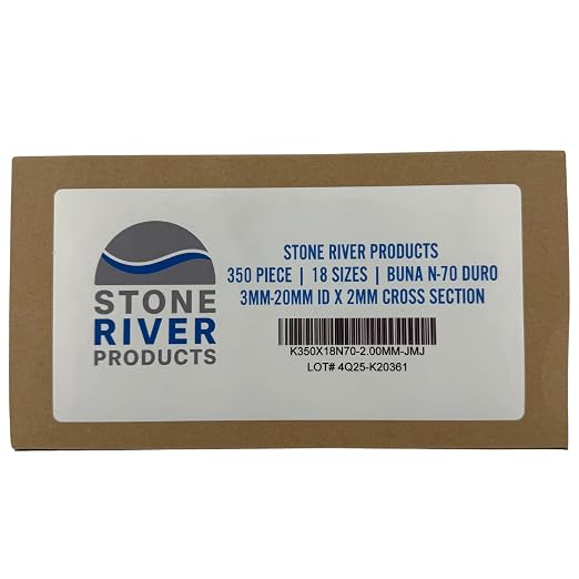 Stone River Products Metric O-Ring Kit 350pc, 18 Sizes 3mm-20mm ID x 2mm CS, Buna-N NBR 70A Nitrile Rubber Seals Assortment for Hydraulic Pneumatic Automotive, Case Included