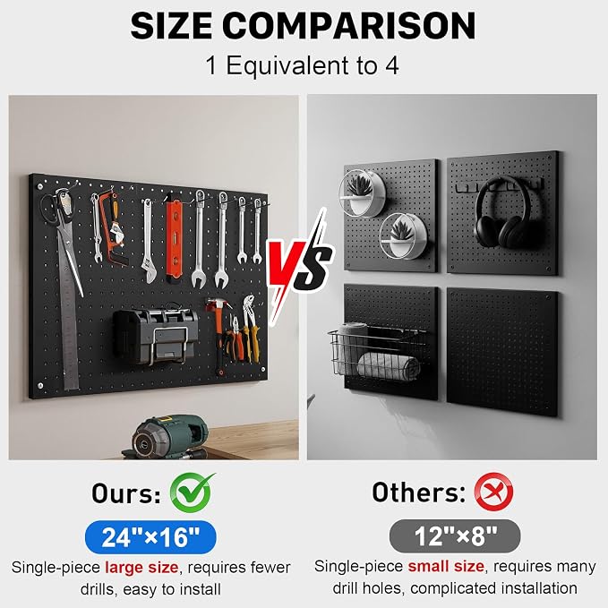 Peg Board, 3 Pack Metal Pegboard Panels Black Pegboards Wall Organizer with Frame Large Heavy Duty Peg Board with Hooks for Walls Home, Garage Tool Storage, Office, Craft Room, Kitchen 24”×16”