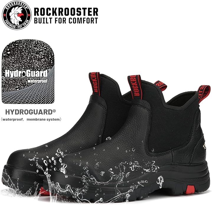 ROCKROOSTER Bakken Men's Black 6 inch Chelsea Boots, EH Rated Waterproof Slip-on Work Boots AK303-Soft Toe, AK323-Steel Toe, CP323-Comp Toe