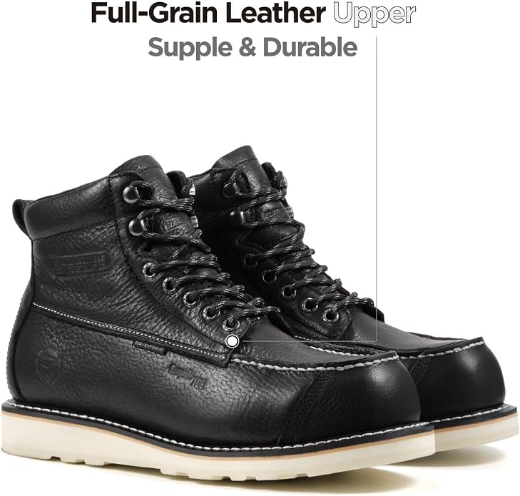 SUREWAY Mens 6" Heavy Duty Waterproof Work Boots - Composite Toe, EH Construction Industrial Safety Leather Boots, Lace Up Moc Toe, Oil/Slip Resistant Comfortable Outsole