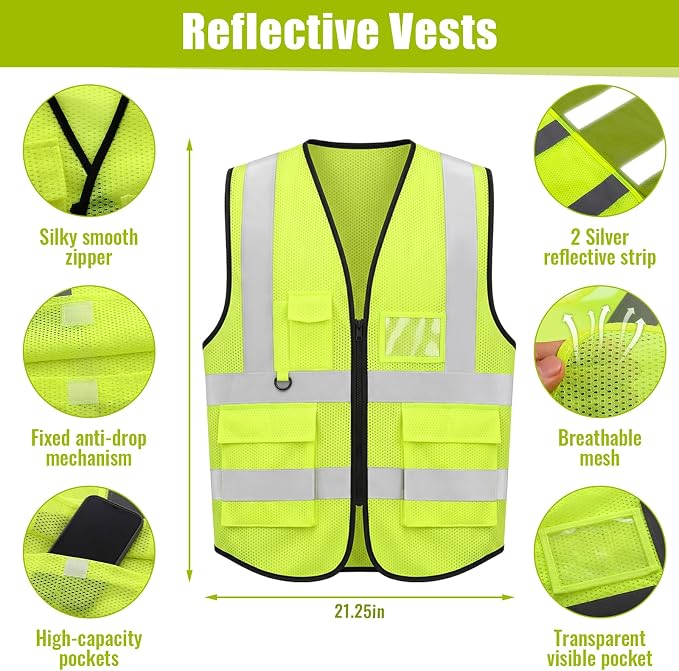 Mumufy 18 Pcs Construction Safety Kit Includes Cap Style Hard Hat White, High Visibility Vest, Clear Safety Glasses Adjustable Professional Ppe Bulk Set for 6 People, Industrial Work Gear Bundle