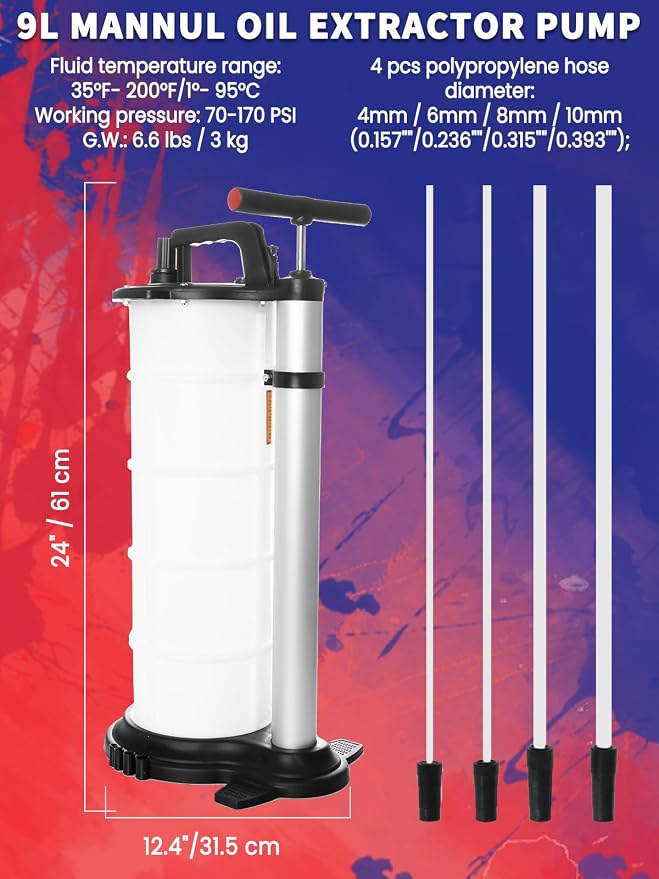 Oil Extractor Pump 9L Manual Oil Changer Vacuum Fluid Evacuator Extractor for Automotive Fluids Vacuum Evacuation
