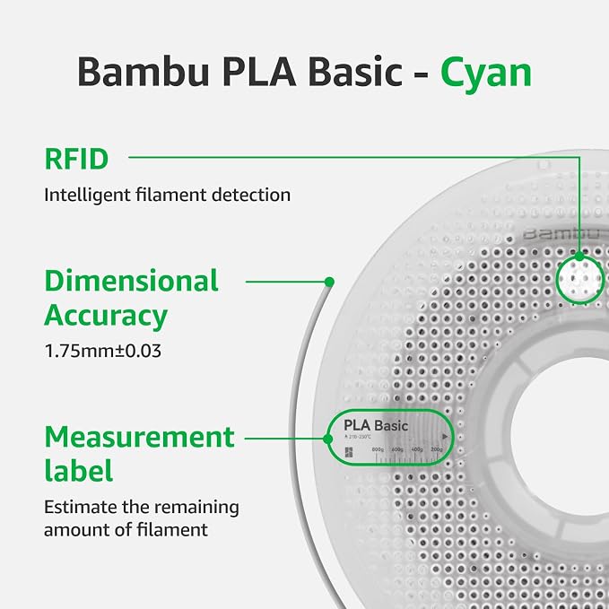 Bambu Lab PLA Filament Matte 3D Printer Filament 1.75mm PLA 1kg High Tenacity Eco Friendly - Cyan (10603) - Spool