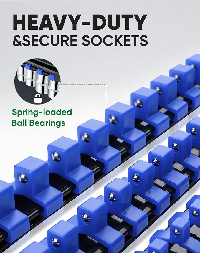 ALOANES 3PC ABS Socket Organizer, Socket Rails Fit 1/4 inch Drive | Portable Heavy Duty Socket Holders Hold up 48 Sockets for Toolbox Drawer Bags(Blue)