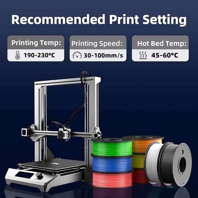 PLA 3D Printer Filament Bundle, PLA Filament 1.75mm, 250g Spool, 8 Rolls, 2kg in Total Black/White/Red/Yellow/Pink/Blue/Orange/Green
