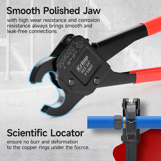 iCrimp Angle Head F1807 PEX Pipe Crimping Tool for Copper Rings - 1/2&3/4-inch Two Crimper Set with Cutter, Suitable for Tight Spaces