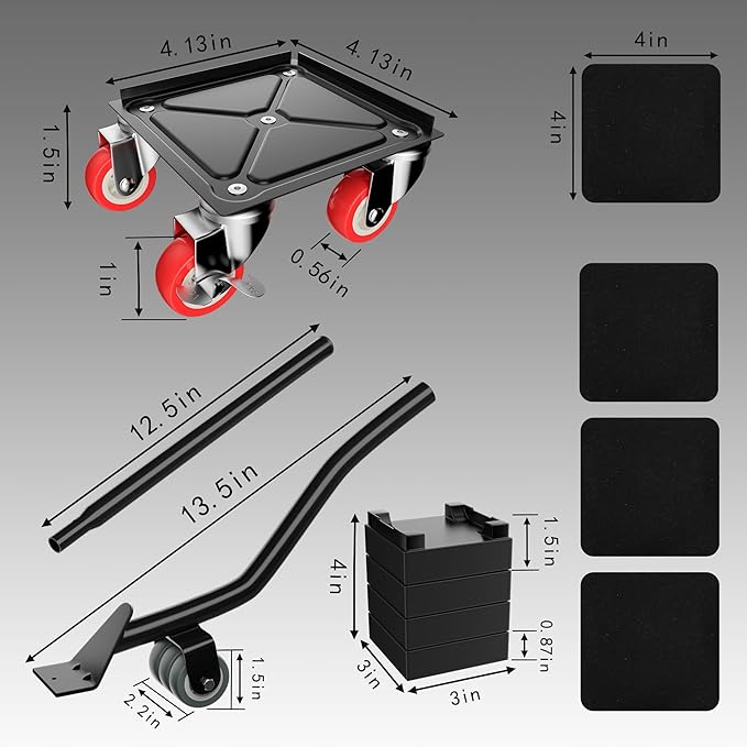 MYUEA Furniture Dolly,Furniture Movers with 5 Wheels,Carbon Steel Panel Heavy Duty Dolly,Maximum Load 1800LBSFurniture Lifter with 5 360° Rotatable Rubber Universal Wheels(Black,4.1x4.1 in)