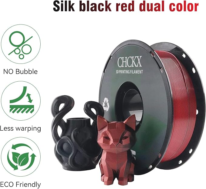 PLA 3D Printer Filament, Dual Color Silk PLA Filament, Dimensional Accuracy +/- 0.02 mm, 1 kg Spool(2.2lbs), 1.75 mm,Black Red