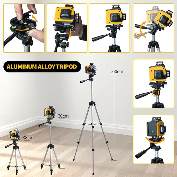 Laser Level with Tripod,4×360° Whole-Room Cross-Line Green Beam Laser Level 360 Self Leveling with 2×4500mAh Batteries & Rotatable Window for Picture Hanging,Tile,Ceiling and Home Renovation