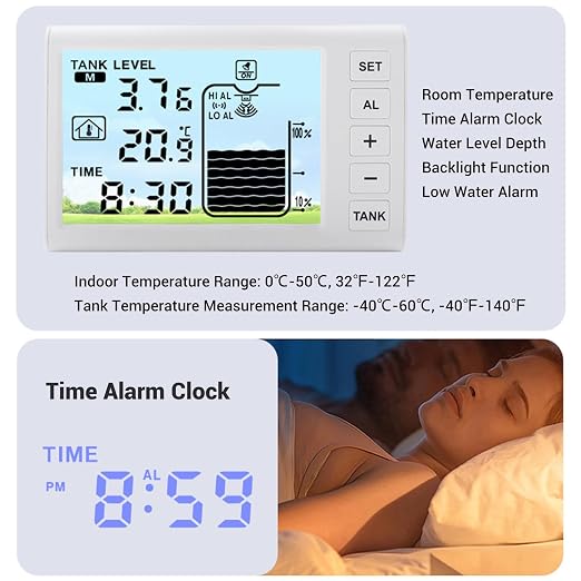 Ultrasonic Liquid Level Sensor Wireless Water Tank Depth Meter with Temperature Monitoring Automatic Control for Household Water Storage Systems ABS Material 4.3 Inch Display