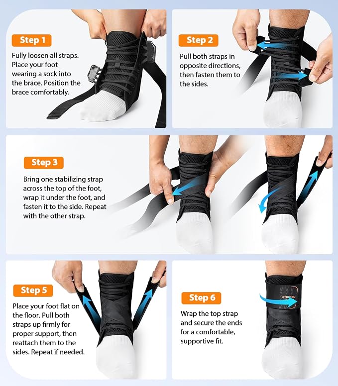 Slim-Fit Ankle Brace for Sprained Ankle, Quick Lace Up Ankle Support for Women Men with 2 Auto-Shaped Pads, Air Fabric Cool Ankle Stabilizer for Injury Recover, Running,Sports,White,M