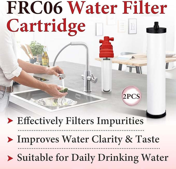 2 Pcs FRC06 Water Ceramic Filter Cartridge Compatible With FRCNSTR etc | Reduces Water Impurities, Stable Filtration Performance, Premium Material, Tool-Free Quick Install, Ideal Household Daily Use