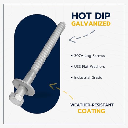 3/8 x 5 (50 Pack) Lag Screw Kit, 50 Screws and 50 washers, Hot Dip Galvanized, Meets ASME B18.2.1 Industrial/Commercial Grade by Makers Bolt