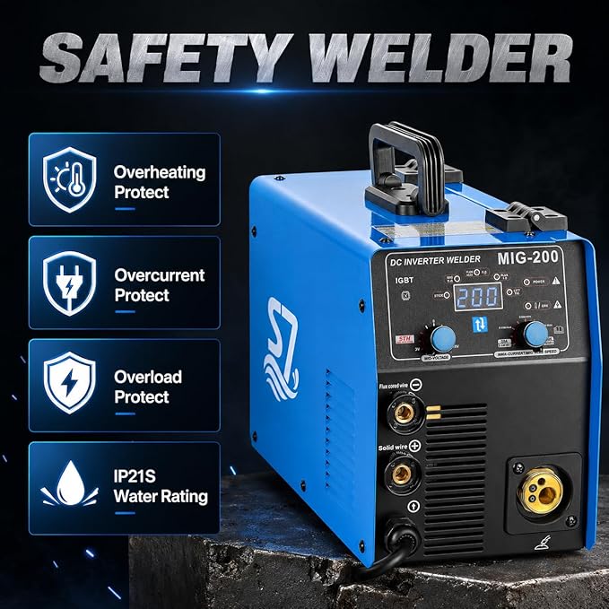 S7 200A 4-in-1 MIG Welder 110V/220V, Gas & Gasless Flux Core Welding Machine, Lift TIG/Stick/MMA Welder, Synergic Control, Large Digital Display, IGBT Inverter for DIY, Home Repair, Garage