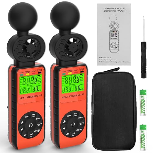 [2 PCS] Wind Speed & Heat Stress WBGT Meter, Digital Handheld Anemometer, Wind Speed Gauges with Temperature Humidity for Outdoor Workers, Iron and Steel Foundries, Drone Flying, HOLDPEAK HP-881W