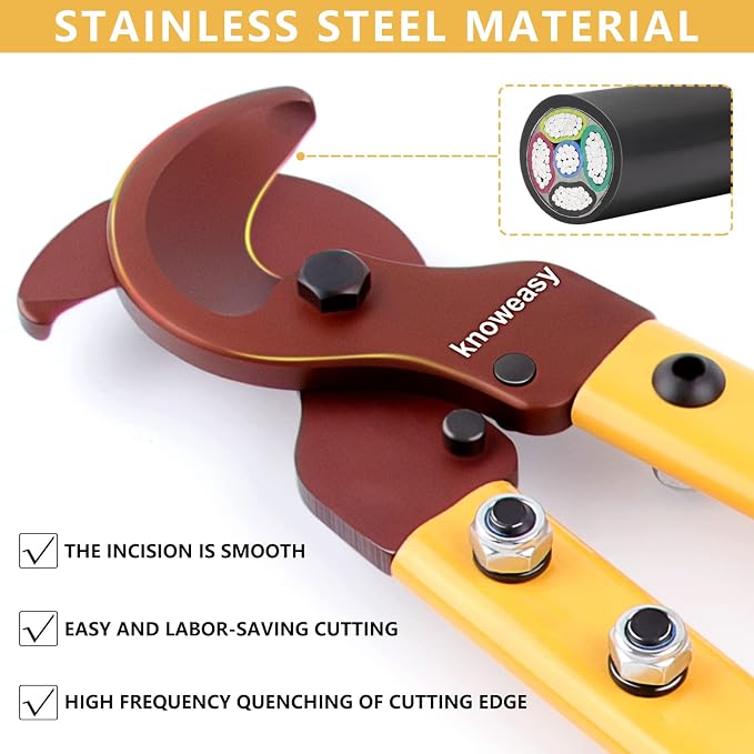 Cable Cutter,Knoweasy LK-250 Wire Rope Cutter and Heavy Duty Wire Cutter with Long Labor Saving Arms for Copper Aluminum Wire up to 250mm²
