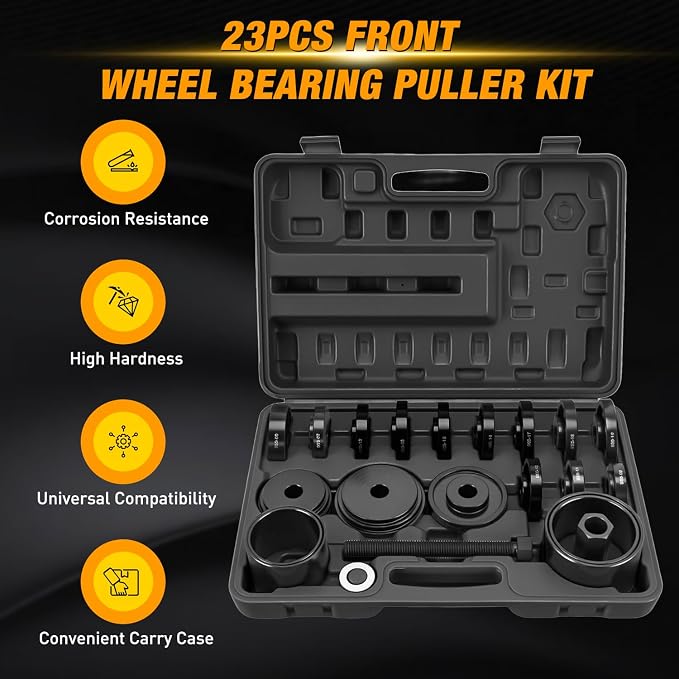 GOOACC Wheel Bearing Removal Tool Kit, 23PCS Wheel Bearing Press Kit for Front Wheel Drive Bearing Removal & Installation Universal Hub Bushing Press Sleeves Puller Tool Set with Sliding Screws, Black